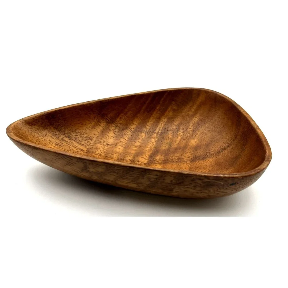 Vintage Carved Wood Bowl Teardrop Organic Modernist Minimalist Trinket Dish 6